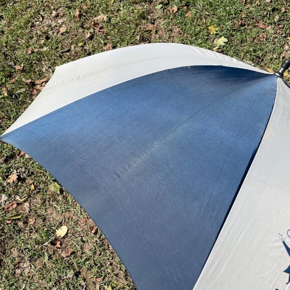 Magic Chef Appliances Blue and White Large Umbrella Wood Handle Vintage - Picture 2 of 11